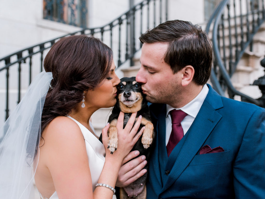 Bride and Groom with pup wedding