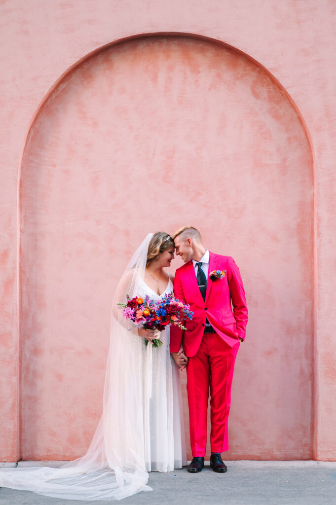 Pink House Savannah Wedding Bride and Groom